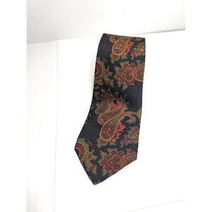 Vintage Burberrys EUC Black/Green/Red Paisley Print Silk Tie 57" x 3.25" VTG